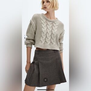 MANGO PLEATED MINI SKIRT PLAID BROWN MEDIUM